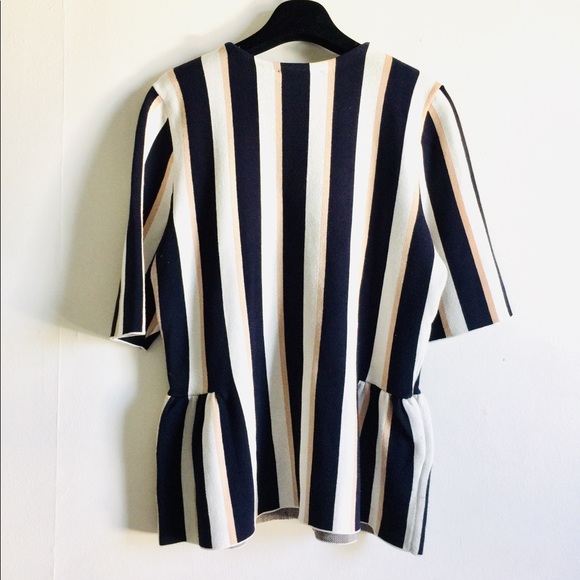Ann Taylor vertical stripe peplum sweater blouse - Picture 3 of 7
